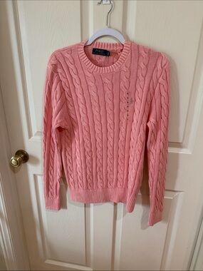 Polo by Ralph Lauren Coral Pink Cable-Knit Crewneck Sweater Sz S.  New.  Box23